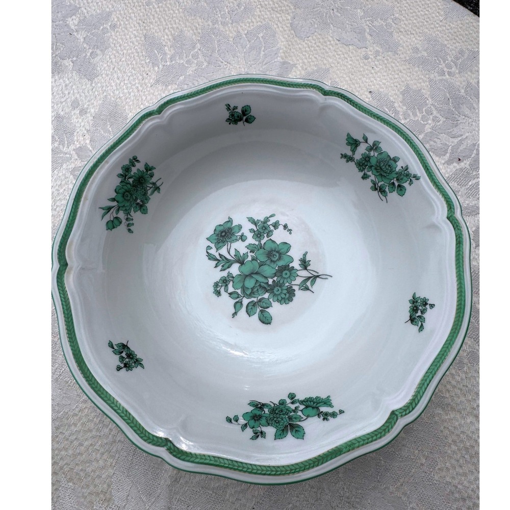Rosenthal Germany Continental Green Floral Footed Serving Bowl Vintage Porcelain